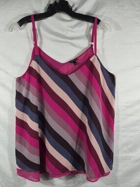 Torrid Women's Pink and Blue Stripe V-neck Silky Summer Top Plus Size 2X